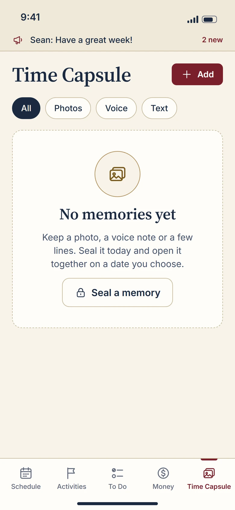 Time Capsule screen